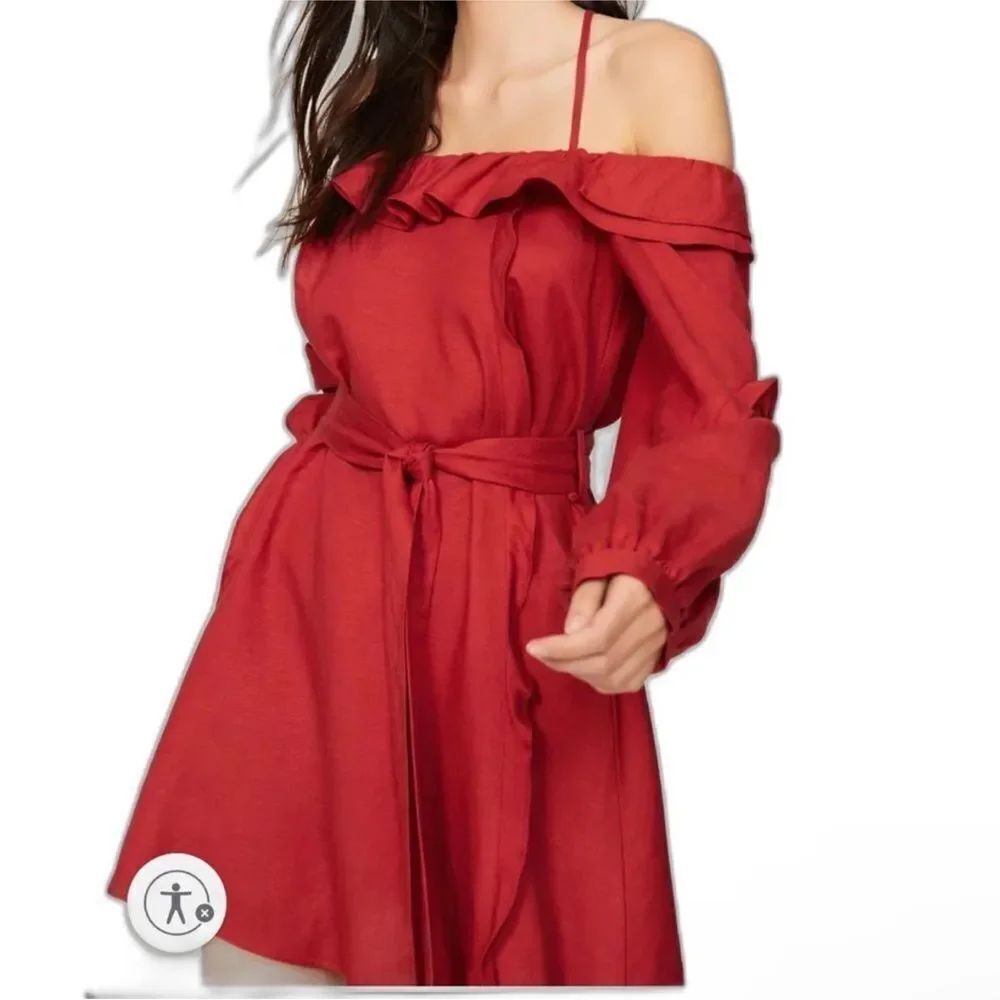 MARISSA WEBB | Red Off the Shoulder Belted Linen Blend Dress Women’s Size XS - L